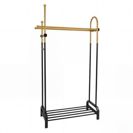 Freestanding Clothes Rack with Double Rods and Hooks