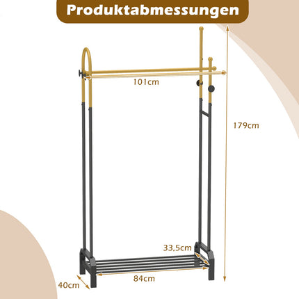 Freestanding Clothes Rack with Double Rods and Hooks