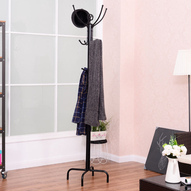 Freestanding Coat Rack, 12 Hooks, Steel Frame, 200 cm