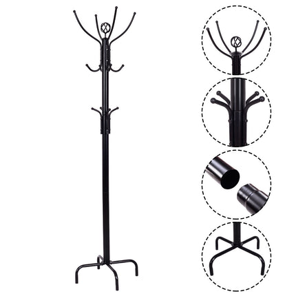 Freistehende Garderobe, 12 Haken, Stahlrahmen, 200 cm