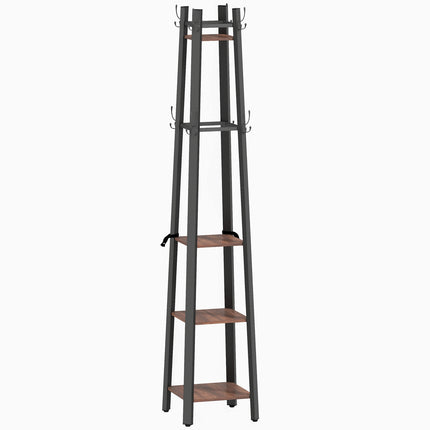 Freistehender Kleiderständer, 4 Ablagen, 8 Haken, Industriestil