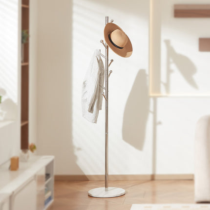 Freestanding Coat Rack, Marble Base, 8 Hooks