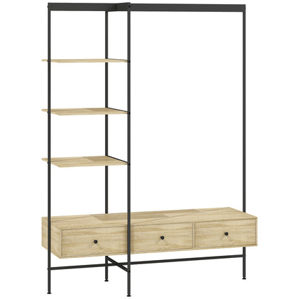 Freistehende Garderobe mit Schubladen, Regalen, Kleiderstange