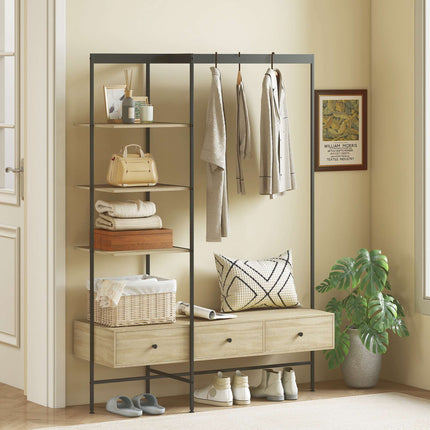 Freistehende Garderobe mit Schubladen, Regalen, Kleiderstange