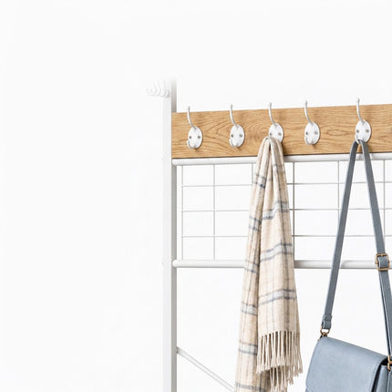 Freestanding Coat Rack with Shoe Shelves and Drawers