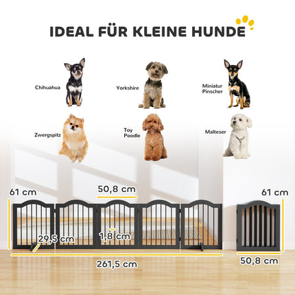Freistehendes Hundegitter, faltbar, 5 Paneele, Schwarz, 261,5x29,5x61 cm