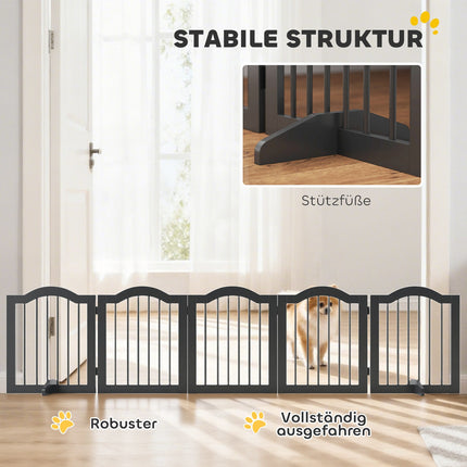 Freistehendes Hundegitter, faltbar, 5 Paneele, Schwarz, 261,5x29,5x61 cm