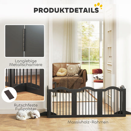 Freistehendes Hundegitter, faltbar, 5 Paneele, Schwarz, 261,5x29,5x61 cm