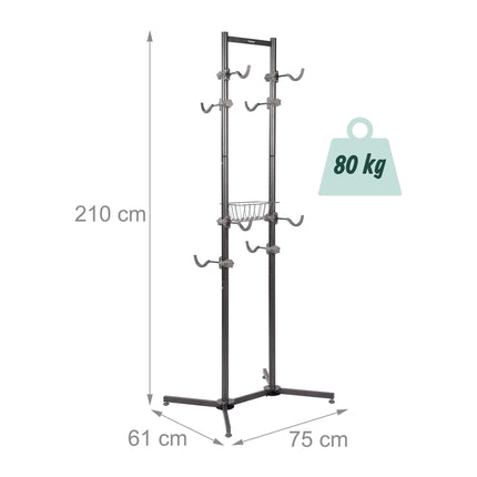 Freestanding E-Bike Rack with Basket, Adjustable Arms