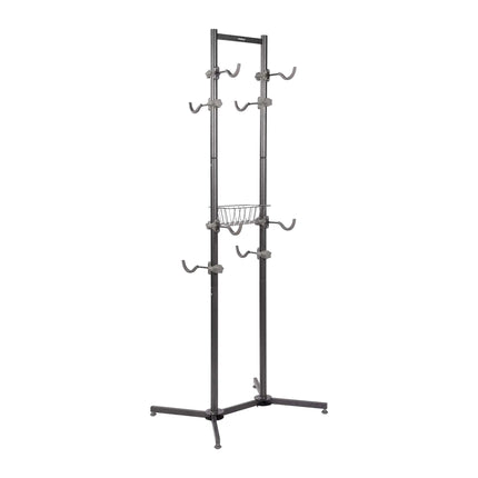 Freestanding E-Bike Rack with Basket, Adjustable Arms
