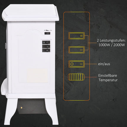 Freestanding Electric Fireplace, 2 Heat Modes, Glass, White