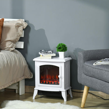 Freestanding Electric Fireplace, 2 Heat Modes, Glass, White