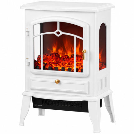 Freestanding Electric Fireplace with 3-Sided Panorama View, 1000/2000W, White