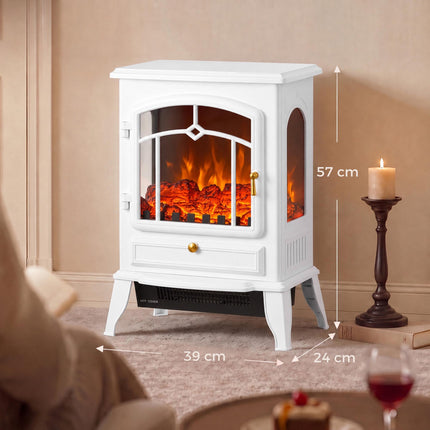 Freestanding Electric Fireplace with 3-Sided Panorama View, 1000/2000W, White