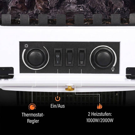 Freestanding Electric Fireplace with 3-Sided Panorama View, 1000/2000W, White