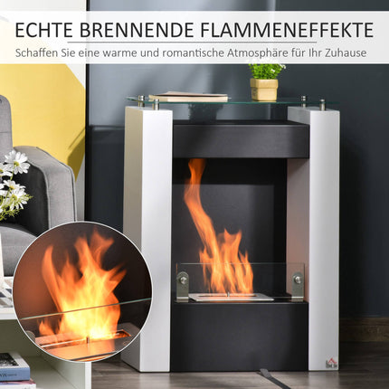 Freistehender Ethanol-Kamin, 1,5L, Weiß/Schwarz