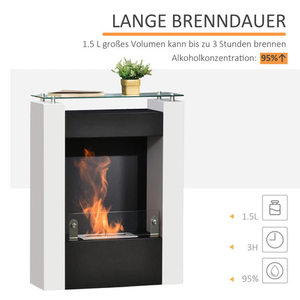 Freistehender Ethanol-Kamin, 1,5L, Weiß/Schwarz