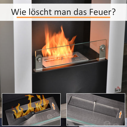 Freistehender Ethanol-Kamin, 1,5L, Weiß/Schwarz