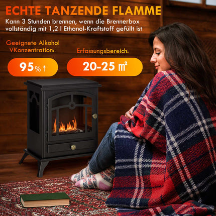 Freistehender Ethanol-Kamin, Schwarz, 3h Brenndauer