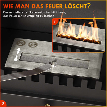 Freistehender Ethanol-Kamin, Schwarz, 3h Brenndauer