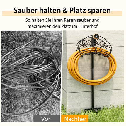 Freistehender Garten-Schlauchhalter, Metall, Schwarz, 45 m Kapazität