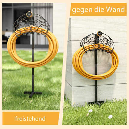 Freistehender Garten-Schlauchhalter, Metall, Schwarz, 45 m Kapazität