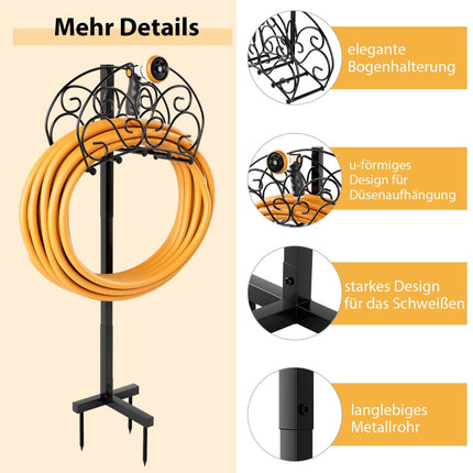 Freistehender Garten-Schlauchhalter, Metall, Schwarz, 45 m Kapazität