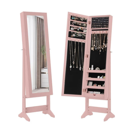 Freistehender Spiegelschmuckschrank, 3 Winkel, Rosa
