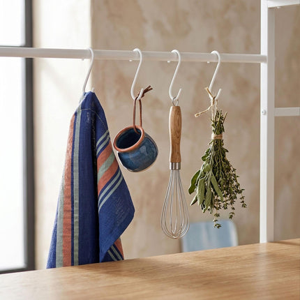 Freestanding Kitchen Rack, 7 Shelves, 8 Hooks, MDF/Metal