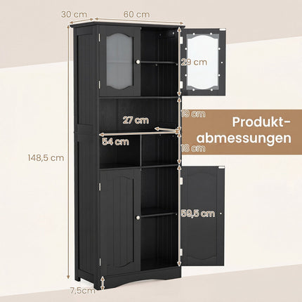 Freestanding Linen Bathroom Cabinet, Black, 58.5 Inch
