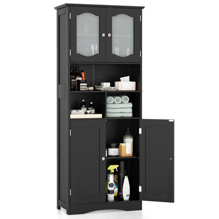 Freestanding Linen Bathroom Cabinet, Black, 58.5 Inch