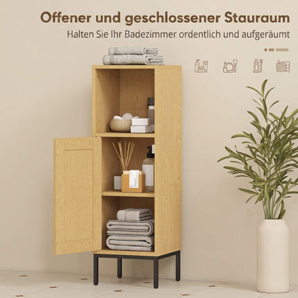 Freestanding Narrow Bathroom Cabinet, Adjustable Shelf, Natural