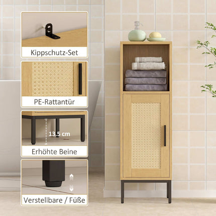 Freestanding Narrow Bathroom Cabinet, Adjustable Shelf, Natural