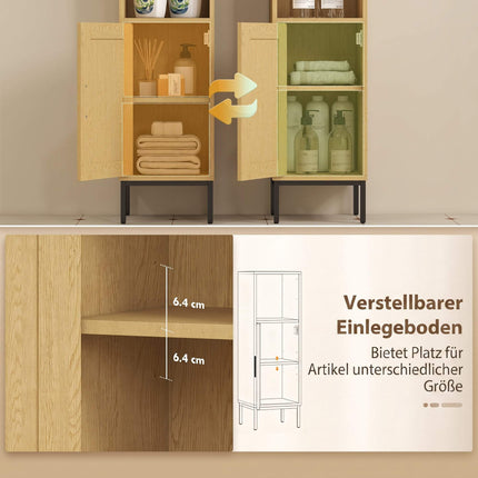Freestanding Narrow Bathroom Cabinet, Adjustable Shelf, Natural