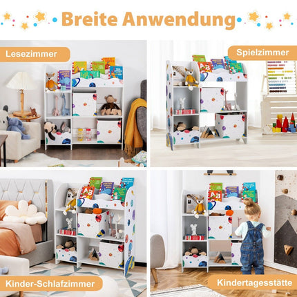 Freistehender Kinderzimmerschrank, 3-stöckiges Kinderzimmerregal, Spielzeug-Organizer für Kleinkinder, Asteroiden, Weiß