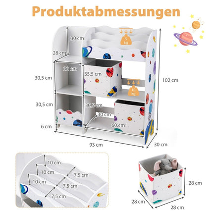Freistehender Kinderzimmerschrank, 3-stöckiges Kinderzimmerregal, Spielzeug-Organizer für Kleinkinder, Asteroiden, Weiß