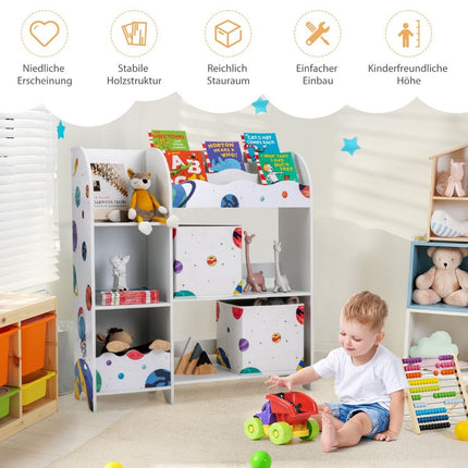 Freistehender Kinderzimmerschrank, 3-stöckiges Kinderzimmerregal, Spielzeug-Organizer für Kleinkinder, Asteroiden, Weiß