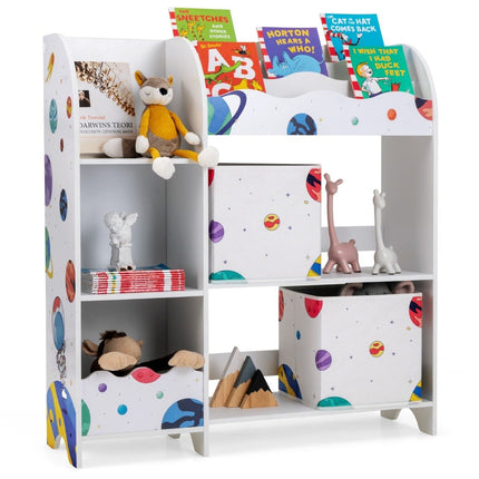 Freistehender Kinderzimmerschrank, 3-stöckiges Kinderzimmerregal, Spielzeug-Organizer für Kleinkinder, Asteroiden, Weiß