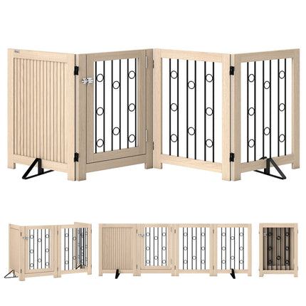 Freestanding Pet Gate with Door, 4 Panels, MDF & Steel