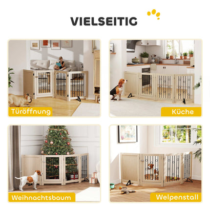 Freestanding Pet Gate with Door, 4 Panels, MDF & Steel