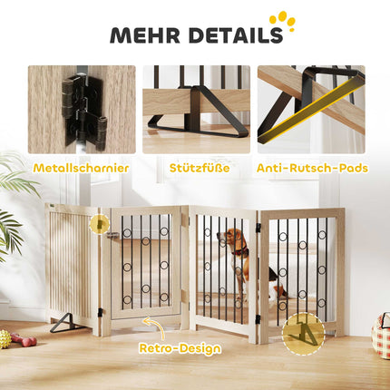 Freestanding Pet Gate with Door, 4 Panels, MDF & Steel