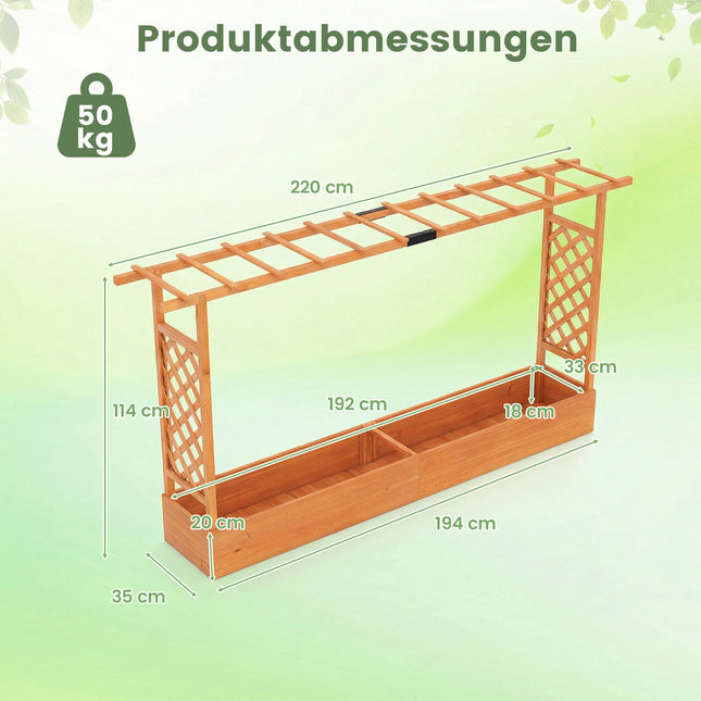 Freistehendes Hochbeet mit Spalier, Fichtenholz, 220x35x114 cm