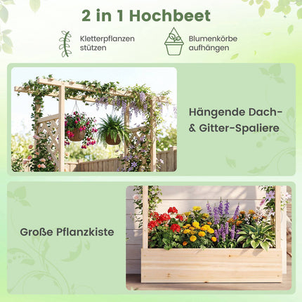 Freestanding Raised Garden Bed with Trellis and Roof, Spruce Wood