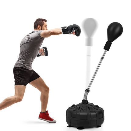 Freistehender Boxsack mit Reflexfunktion, höhenverstellbar, Handschuhe