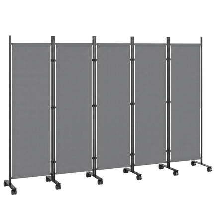 Freestanding Room Divider, 5 Panels, Dark Grey, 252 x 40 cm