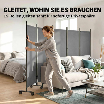 Freestanding Room Divider, 5 Panels, Dark Grey, 252 x 40 cm