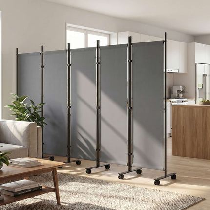 Freestanding Room Divider, 5 Panels, Dark Grey, 252 x 40 cm