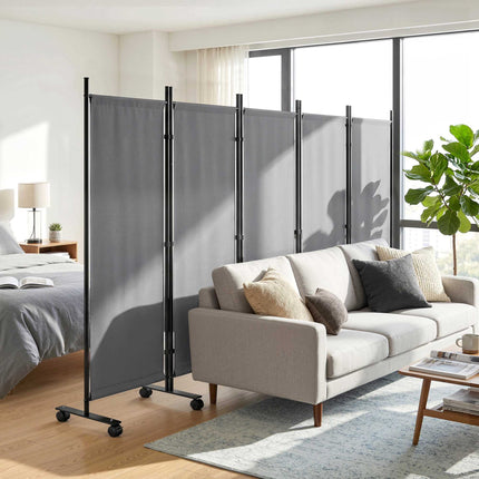 Freestanding Room Divider, 5 Panels, Dark Grey, 252 x 40 cm