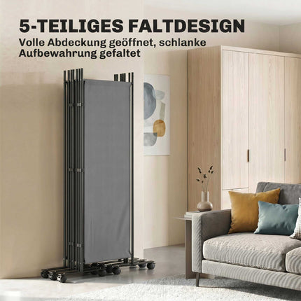 Freestanding Room Divider, 5 Panels, Dark Grey, 252 x 40 cm