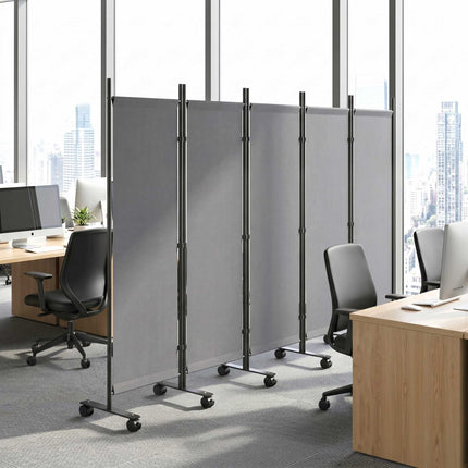 Freestanding Room Divider, 5 Panels, Dark Grey, 252 x 40 cm